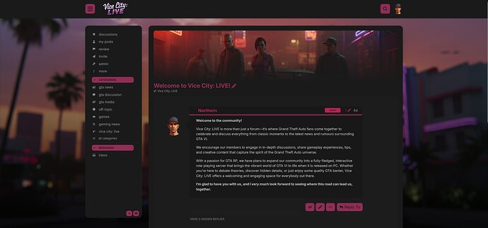 Image: The image is a screenshot of the Vice City: LIVE! subreddit homepage featuring a pinned post about the forum inviting fans to join and engage with discussions and news about Vice City, along with various options on the left sidebar for searching and viewing content. (Captioned by AI) (1920×898 80.6 KB)