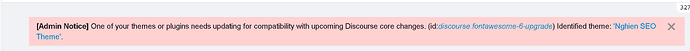 Image: The image shows a notification about a code update affecting themes and plugins in Discourse, including an "Nghiep SEO 6-upgrade" theme. (Captioned by AI) (3677×272 7.2 KB)