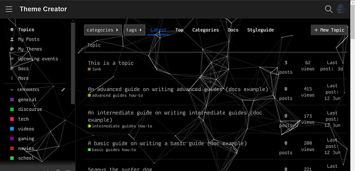Image: This image depicts a screenshot of a Discourse forum using the NateDhaliwal's theme, showing the tsParticles' links animation. (1920×928 240 KB)