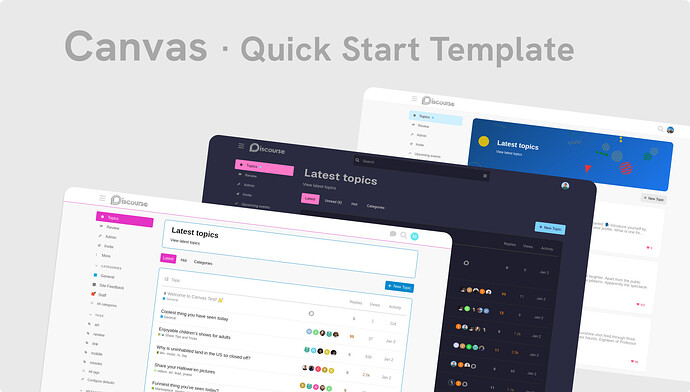 Image: Cover image showing screenshots of three themes built with the Canvas theme template (1950×1110 209 KB)