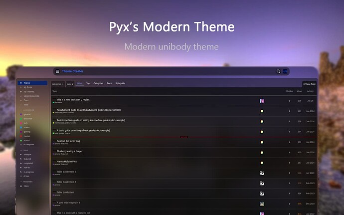 Image: This image showcases a title screen for "Pyx's Modern Theme," a modern and unibody theme design. (Captioned by AI) (1376×860 58.8 KB)