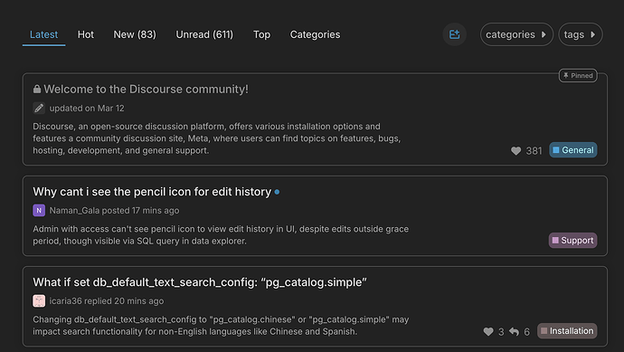 Image: The image displays a screenshot of a Discord-style community forum postboard webpage, featuring user discussions about features and issues related to the Discourse community platform. (Captioned by AI) (2030×1146 247 KB)